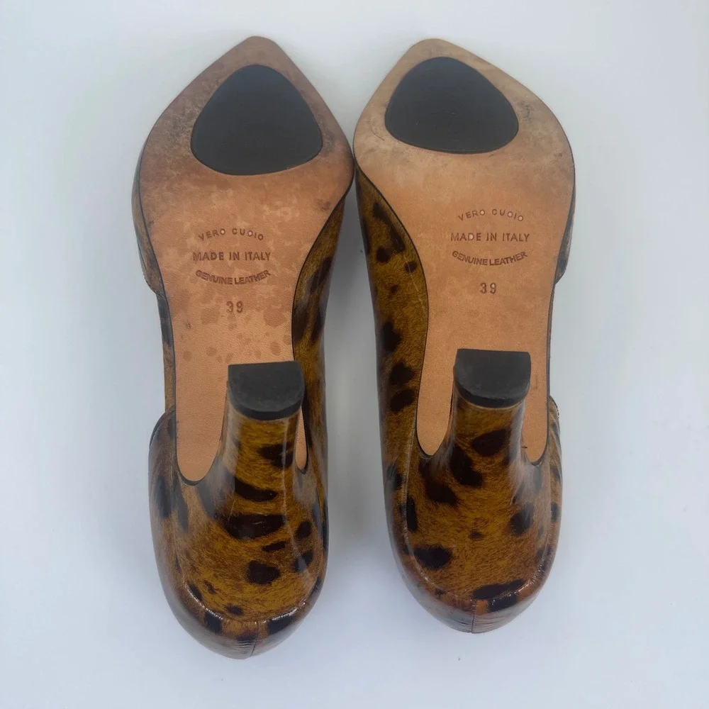 Anyi Lu Leopard Print Pumps Womens 39 Brown Good Leather‎ d'Orsay Pointed Toe